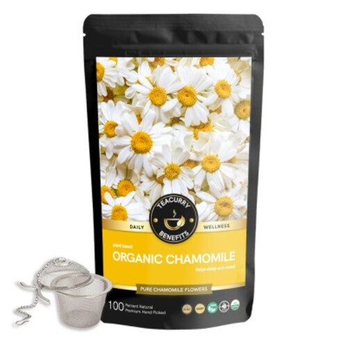 Organic chamomile tea pouch with infuser