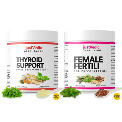 Justvedic Fertlity and Thyroid Support Drink Mix Combo Jar